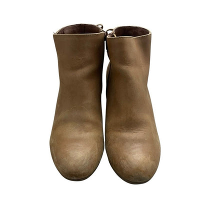 Crown Vintage Tan Genuine Leather Western Bow Heeled Ankle Boots
