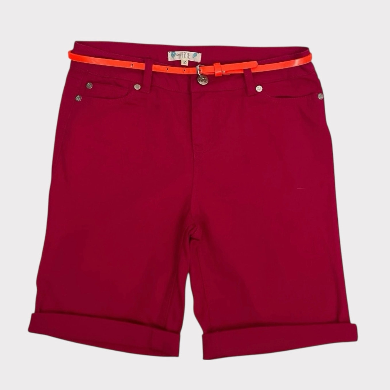 NWT Love, Fire Girls Candy Pink Denim Cuffed Midi Shorts with Belt