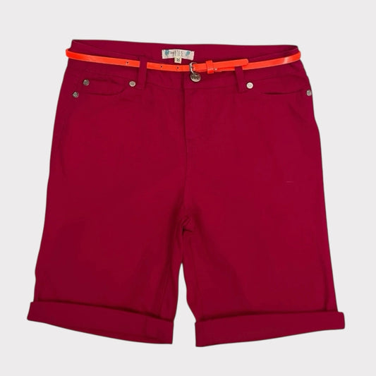 NWT Love, Fire Girls Candy Pink Denim Cuffed Midi Shorts with Belt
