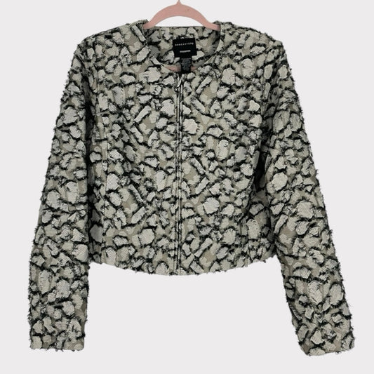 Doncaster Black & White Eyelash Lace Fringe Zip Up Jacket