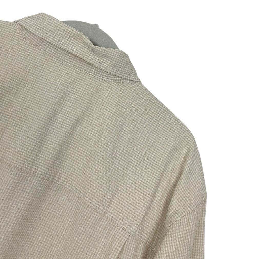 Chaps Mens Beige Micro-Gingham Short Sleeve Button Down Shirt