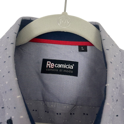 Re Camicia Di Moda Mens Blue Embroidered Button Down Dress Shirt