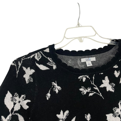 Croft & Barrow Black and White Floral Knit Half Sleeve Blouse