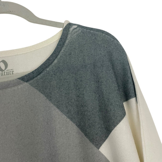 GO Couture Vintage Edition Grey & White Color Block Half Sleeve Sweater