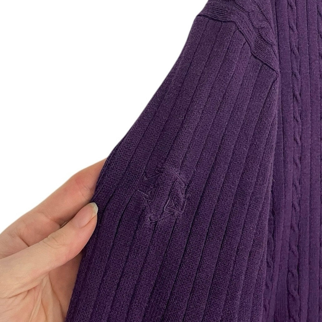 Descente Vintage Purple Cable Knit V-Neck Sweater