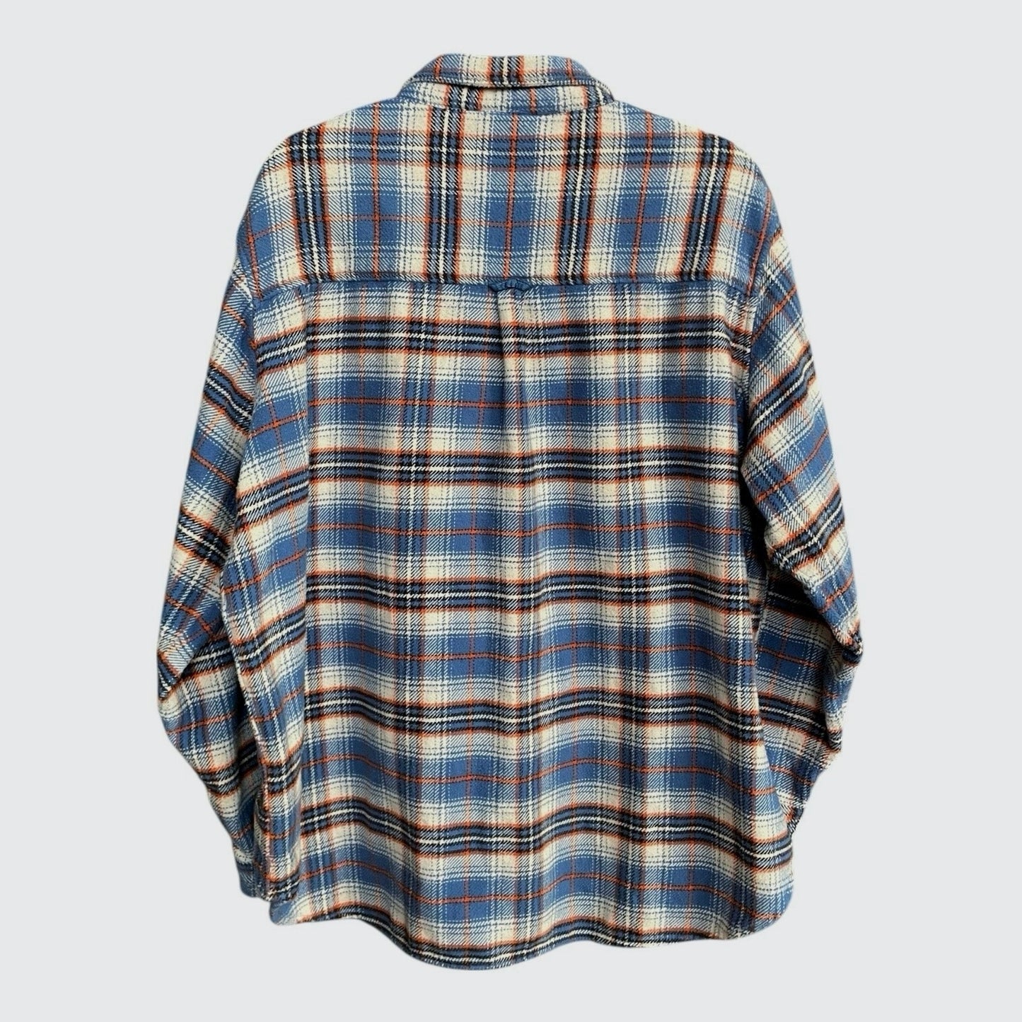 American Eagle Mens Blue & Orange Plaid Thick Button Down Shirt