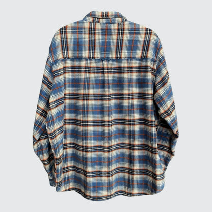 American Eagle Mens Blue & Orange Plaid Thick Button Down Shirt