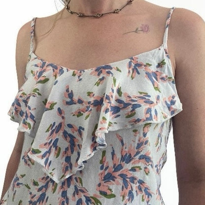 Kirra White Pastel Ruffle Front Tank Top