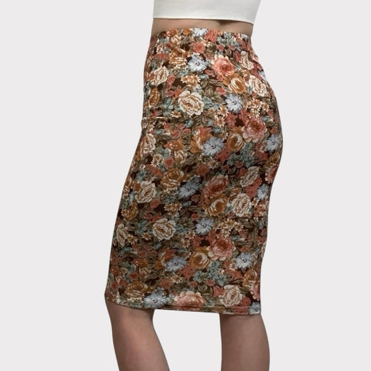 SHEIN Colorful Floral Print Bodycon Midi Skirt