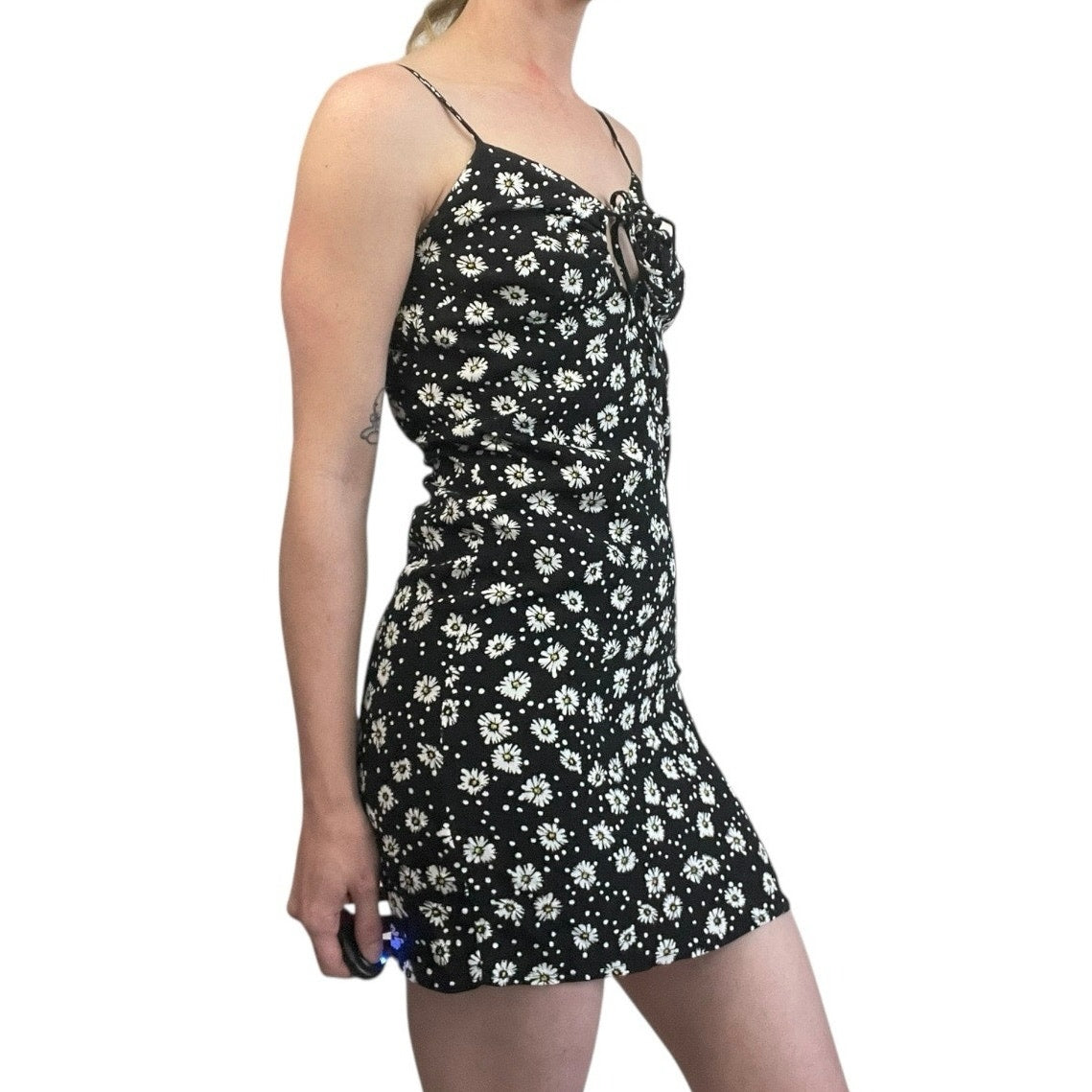 Skylar + Madison Black & White Floral Open Tie Back Mini Dress