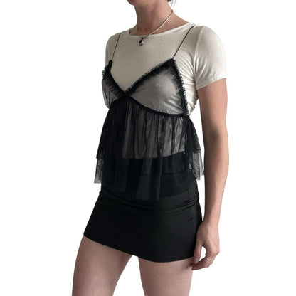 Melrose and Market Black & White Layered Mesh Top