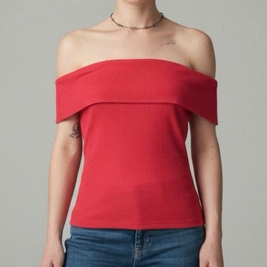 Old Navy Off the Shoulder Foldover Ribbed Blouse