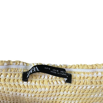 Zara Yellow & White Gingham Ruched Cropped Tank Top