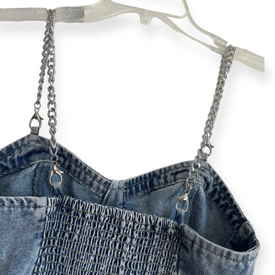 Forever 21 Denim Cropped Chain Straps Tank Top