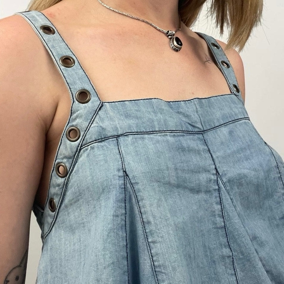 Free People Denim Grommet Babydoll Tank Top