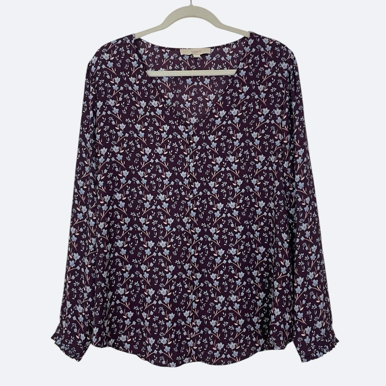 LOFT Purple Floral Button Down Long Sleeve Blouse