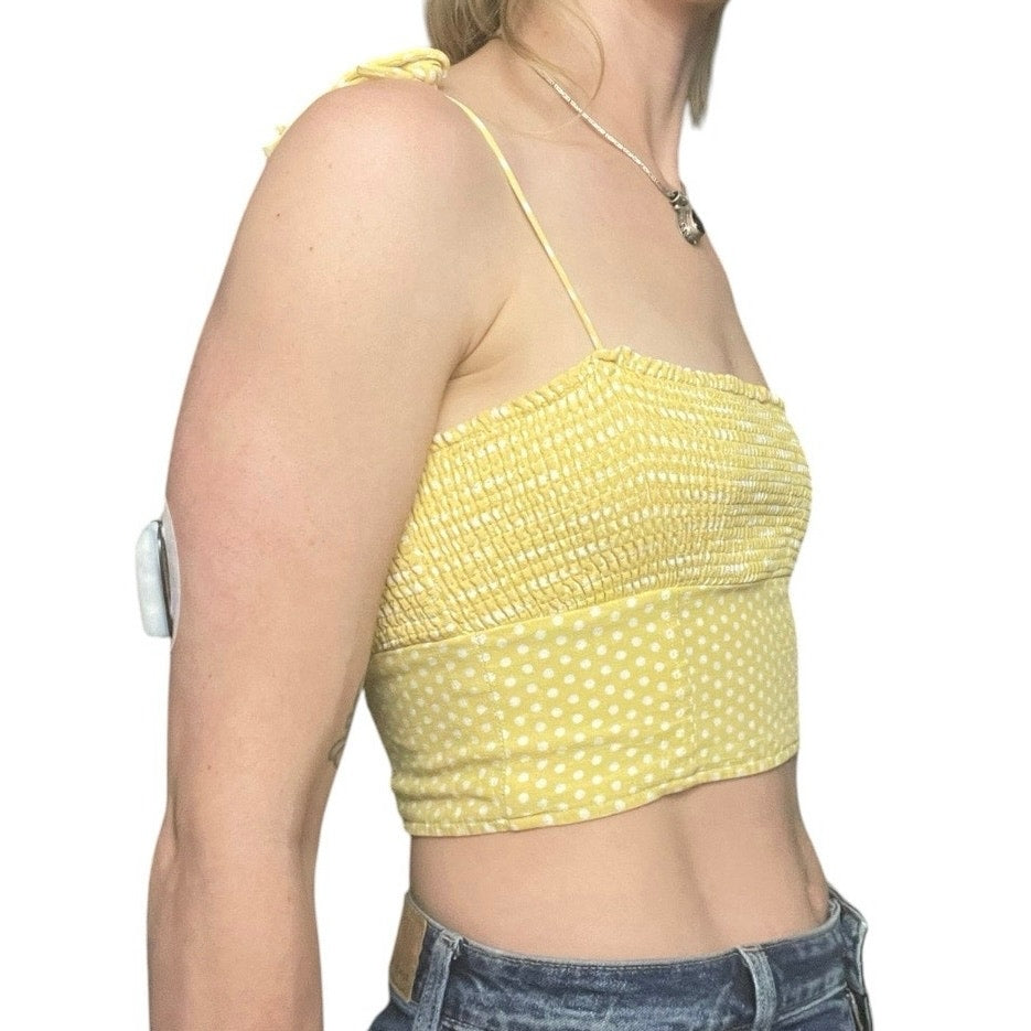 Zara Yellow & White Gingham Ruched Cropped Tank Top