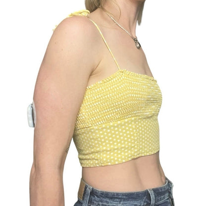 Zara Yellow & White Gingham Ruched Cropped Tank Top