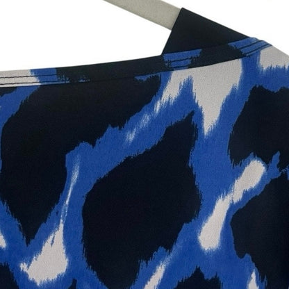 Doncaster Blue & Black Abstract Print Long Sleeve Crewneck Blouse