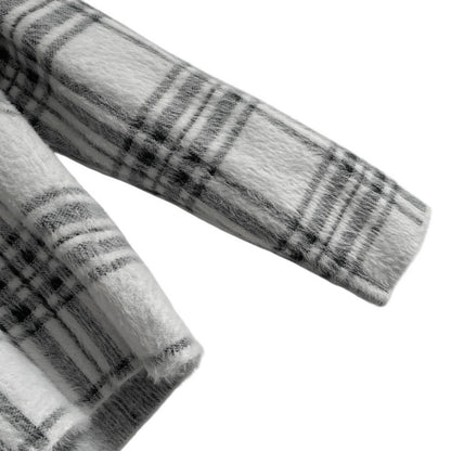 Tahari White & Black Plaid High Neck Fuzzy Knit Sweater