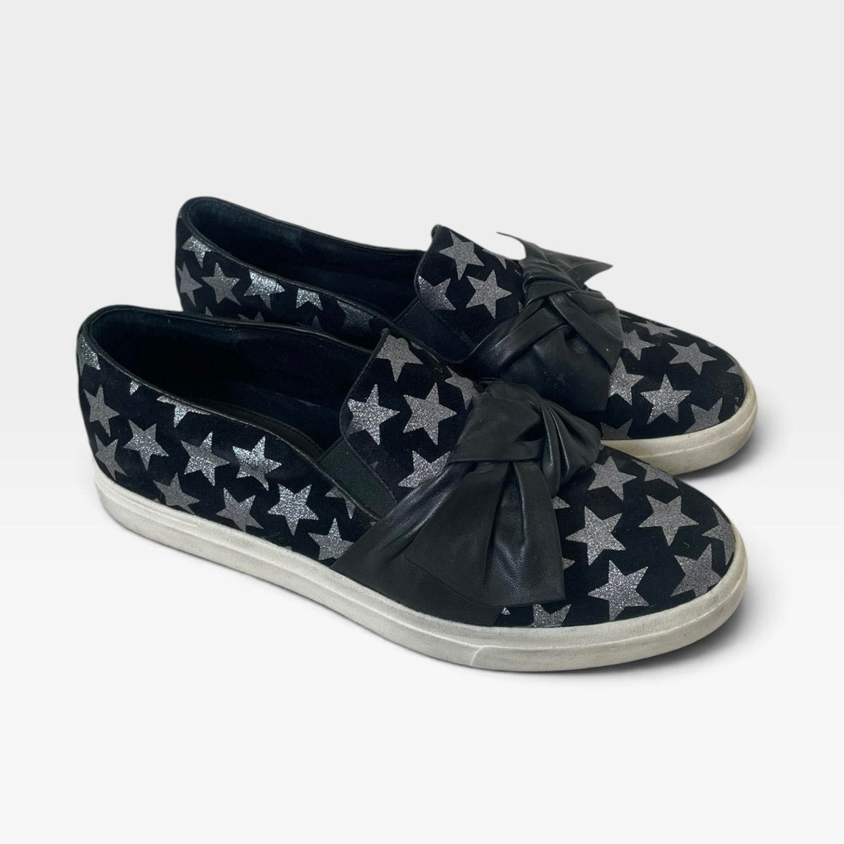 Vaneli Sport Black & Silver Star Print Slip On Sneakers