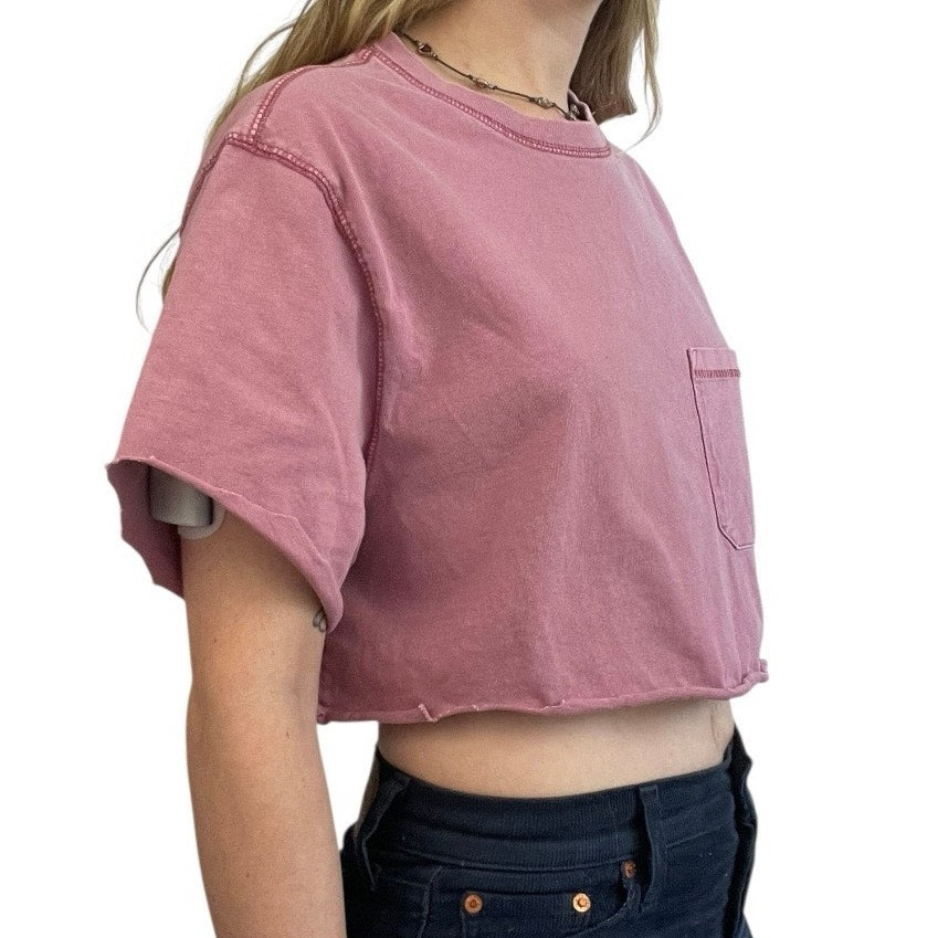 Goodfellow & Co Pink Distressed Cropped Short Sleeve Tee