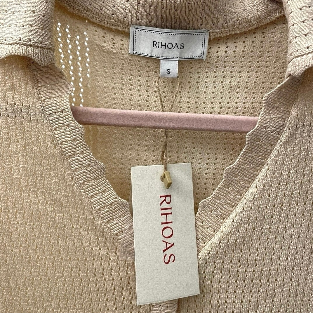 NWT Rihoas Sheer Cream Short Sleeve Button Down Blouse