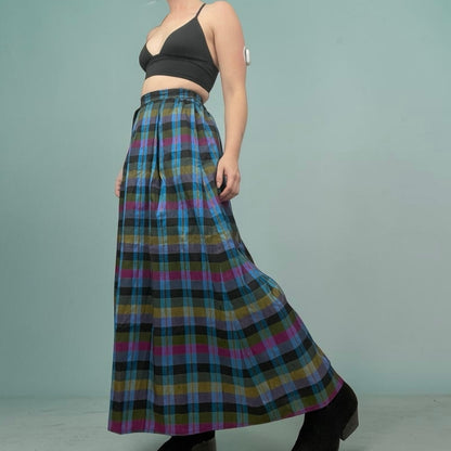 Leo Narducci Vintage Silk Plaid Pleated Maxi Skirt