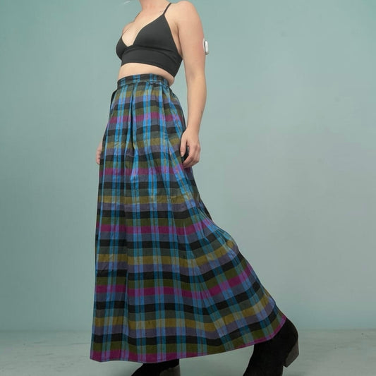 Leo Narducci Vintage Silk Plaid Pleated Maxi Skirt