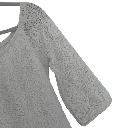Delia's Sheer White Lace 3/4 Sleeve A-Line Mini Dress