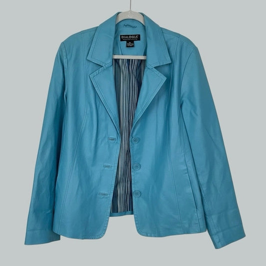 Dialogue Vintage 90s Blue Genuine Leather Blazer Jacket