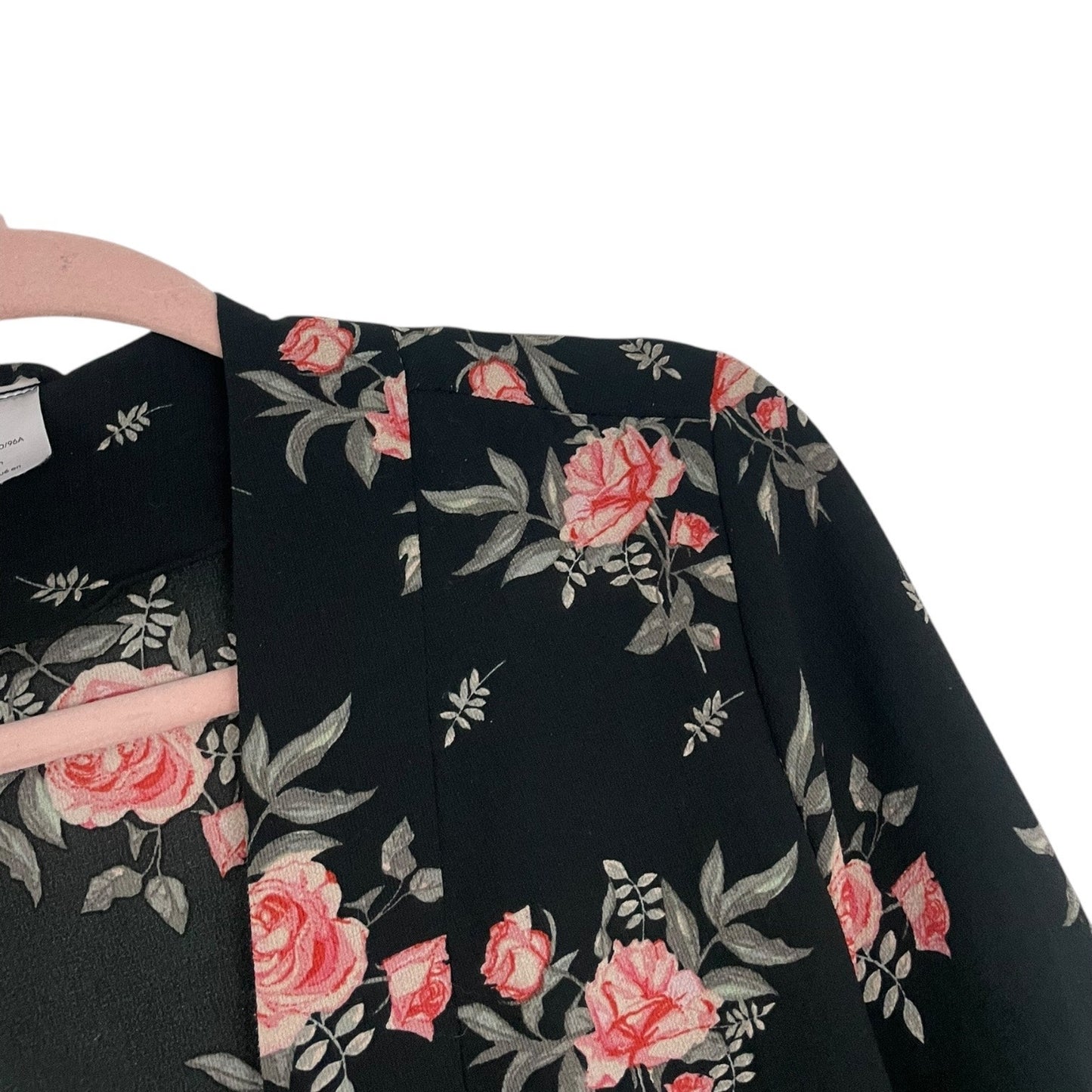 Divided by H&M Black & Pink Floral Tie Front Kimono Top
