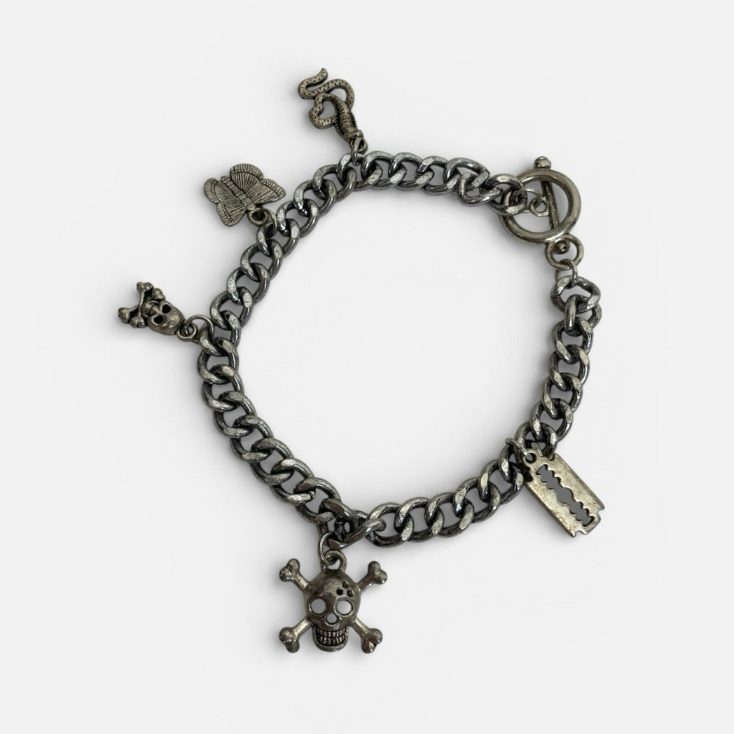 Chunky Silver Chain Charm Bracelet