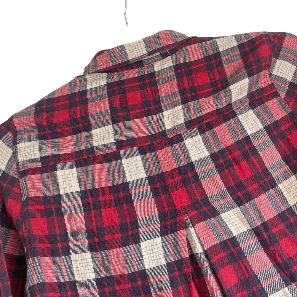 Velvet Heart Soft Red and Navy Blue Plaid Button Down Top