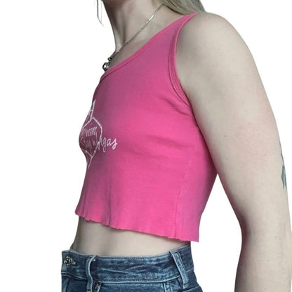 Anvil Pink Las Vegas Cropped Graphic Tank Top
