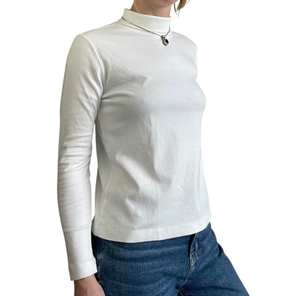 Lands' End White High Neck Long Sleeve Top
