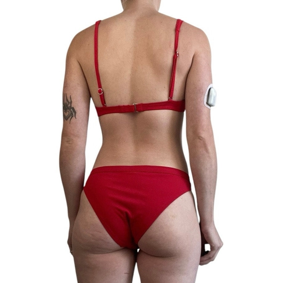 Xhilaration Bright Red Knotted Strappy Ribbed Bikini