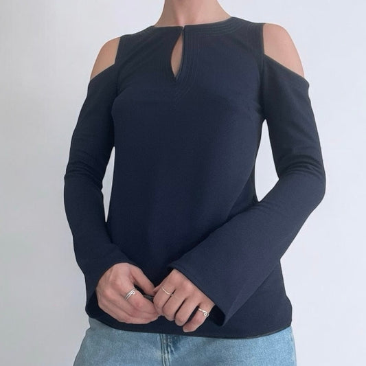 Banana Republic Navy Blue Cold Shoulder Long Sleeve Blouse