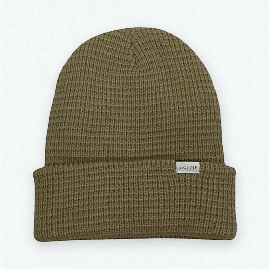 Gigi Pip Beige Waffle Knit Beanie Hat