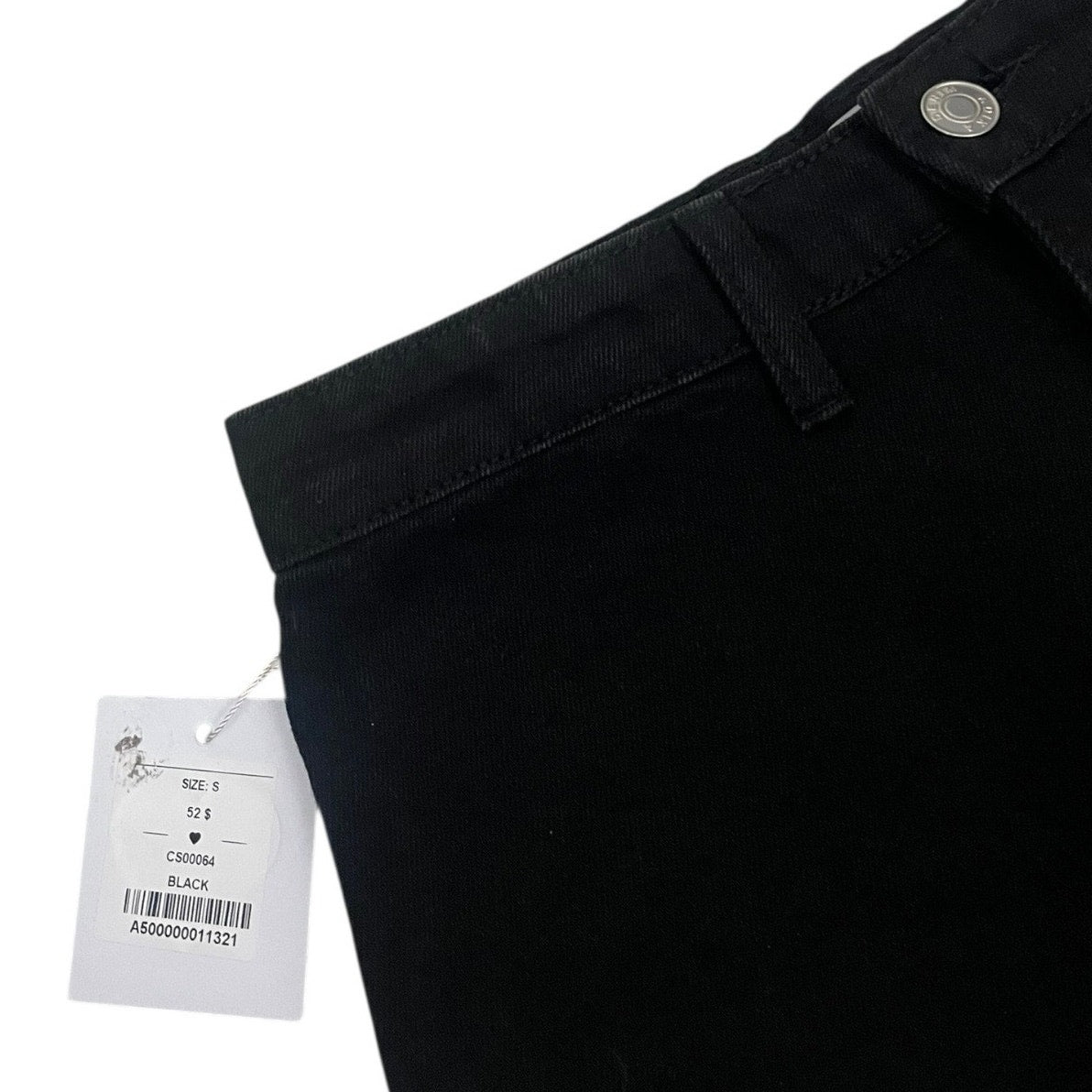 NWT Adika Black Denim Side Slit Silver Chain Fringe Mini Jean Skirt