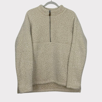 Time and Tru Fluffy Oatmeal Heather Cream Sherpa Teddy Quarter Zip
