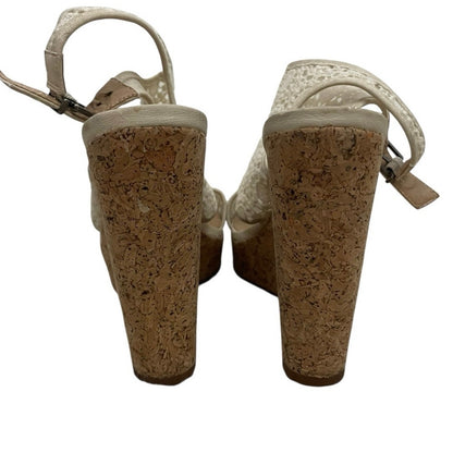 Lucky Brand Cream Lace Cork Wedge Open Toe Boho Heels