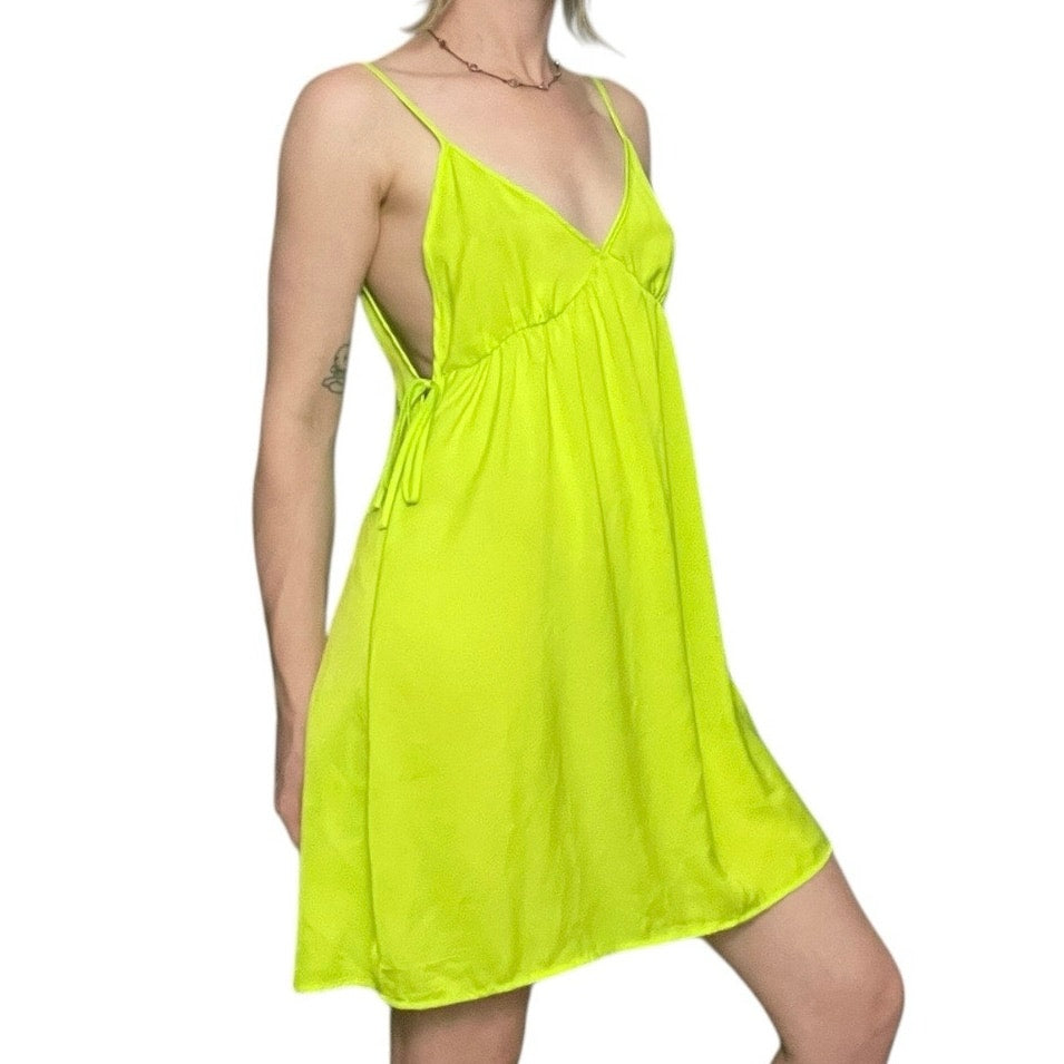 Divided Fluorescent Highlighter V-Neck A-Line Billowy Mini Dress