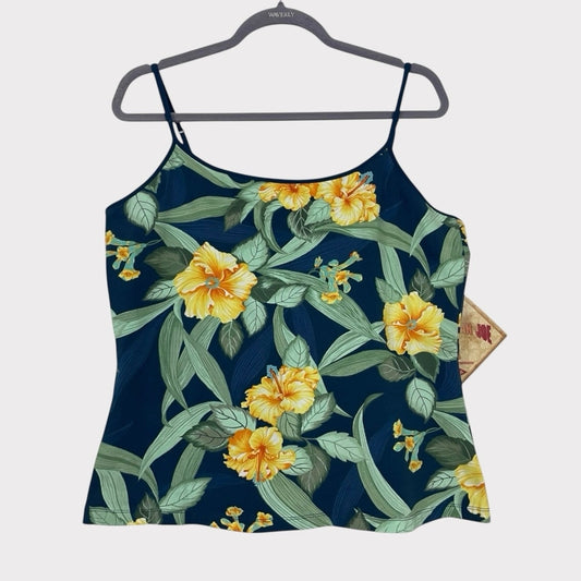 NWT Caribbean Joe Navy Blue & Yellow Floral Tropical Tank Top