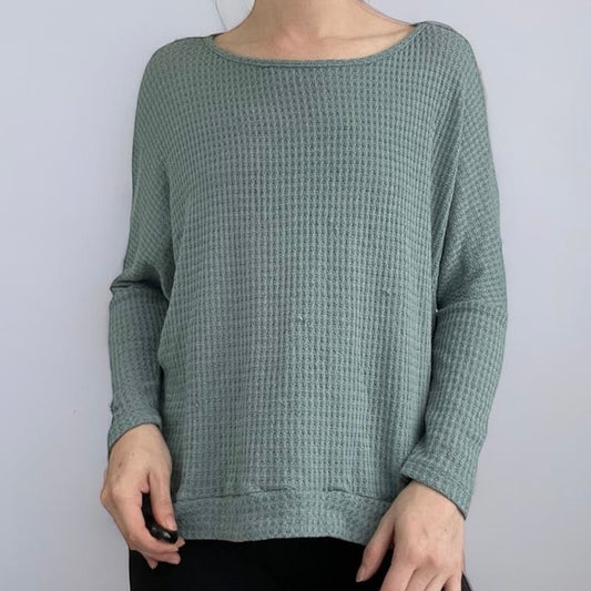 Lime n Chili Soft Teal Knit Long Sleeve Scoop Neck Top