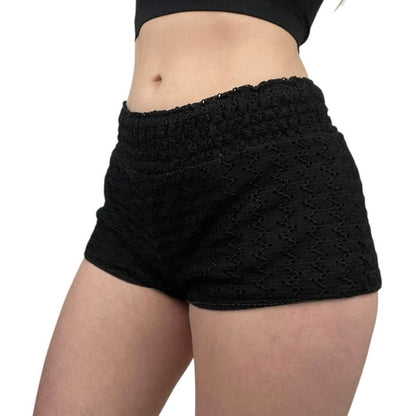 No Boundaries Black Lace Crochet Open Knit Cheeky Mini Shorts