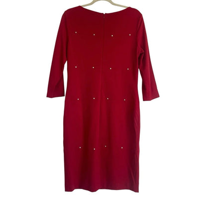 Doncaster Red Half Sleeve Silver Stone Embroidered Bodycon Dress