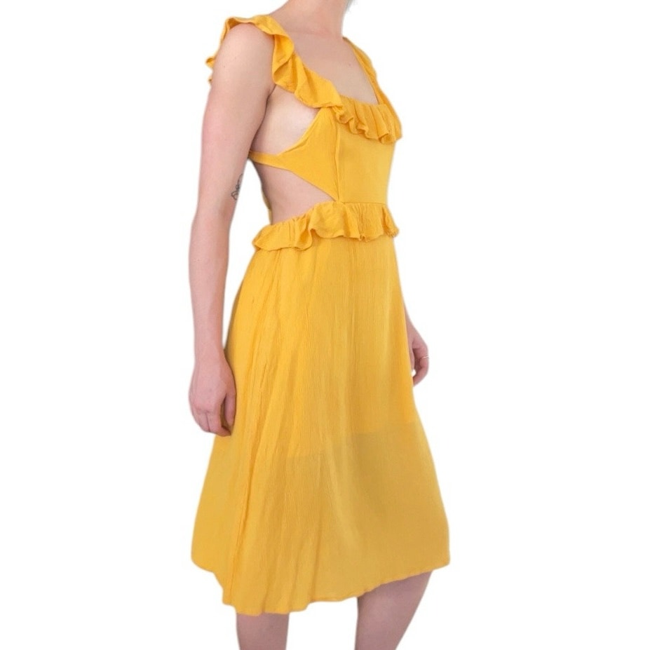 Forever 21 Yellow Ruffled Open Tie Back Mini Dress