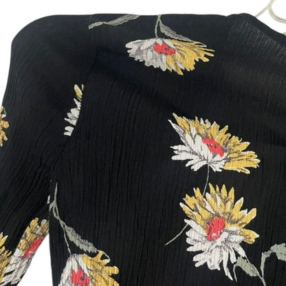L.A. Hearts Black Floral Long Bell Sleeve Lace Up Cropped Top