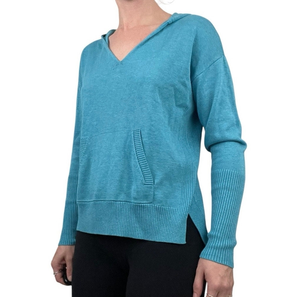 NWT cAbi Blue Hop To Hoodie V-Neck Hooded Ribbed Sweater